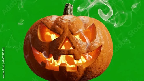 Glowing Jack O Lantern Pumpkin Face on Green Screen Horror Halloween Overlay