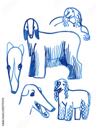 Hand drawn dogs illustration. Doodle hand drawn brush line dog illustration. Use as print, poster, element design, label. clothes print. Modern illustration.