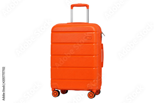 Konstfotografi Bright orange hardshell suitcase with spinner wheels and telescopic handle