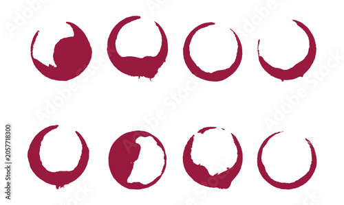 Red Wine Glass Stain Collection, Circular Ring Marks and Splash Effects, Alcohol Beverage Glass Bottom Prints, Vintage Dirty Stain Decoration Design