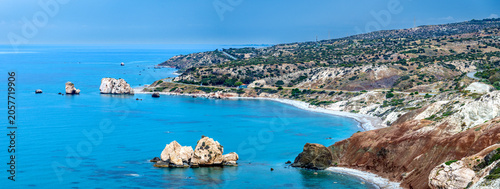 View of the coast near Petra tou Romiou (Rock of Aphrodite) near the village of Kouklia in Cyprus