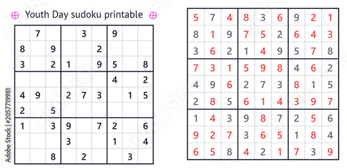 Tableau sur toile Youth Day sudoku puzzle educational activity