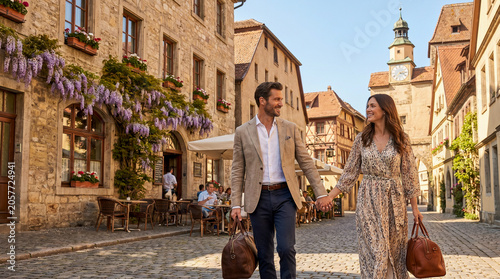 Pareja explorando una ciudad histórica europea durante unas vacaciones urbanas llenas de encanto.