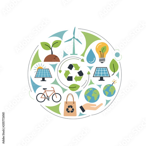Colorful Eco Friendly Icons in Circular Design.