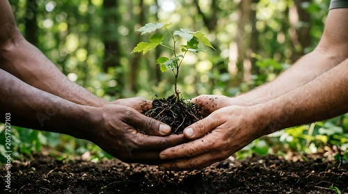 Hands Holding Tree Sapling for Reforestation and Environmental Sustainability