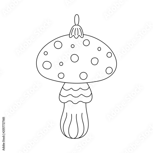 Festive bauble in form of mushroom Christmas tree decor doodle outline hand drawn simple vector illustration for winter holidays seasonal greeting card, invitation, sticker, line art clipart
