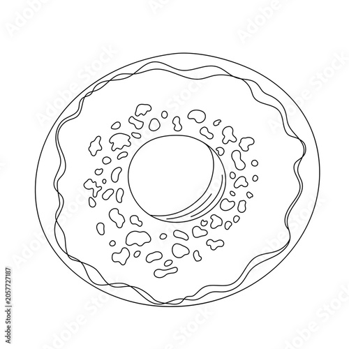 Donut simple hand drawn doodle illustration, linear sweet food element, baked tasty dessert for modern cafe menu design, cute stickers, and food coloring pages