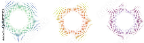 Audio spectrum equalizer in three different colors, set of three abstract sound waves, digital voice or music waveform, sound visualization.