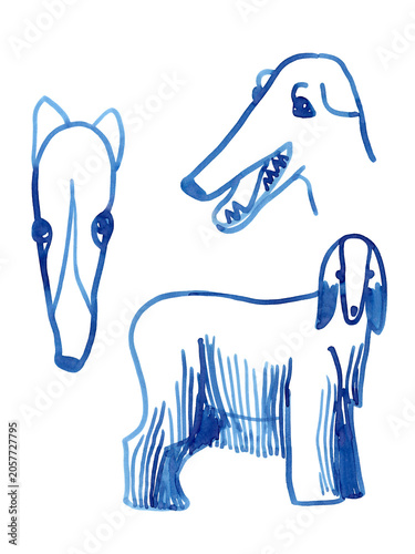 Hand drawn dogs illustration. Doodle hand drawn brush line dog illustration. Use as print, poster, element design, label. clothes print. Modern illustration.