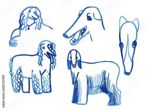 Hand drawn dogs illustration. Doodle hand drawn brush line dog illustration. Use as print, poster, element design, label. clothes print. Modern illustration.