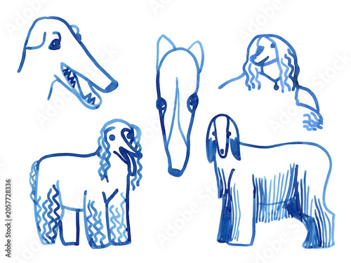 Hand drawn dogs illustration. Doodle hand drawn brush line dog illustration. Use as print, poster, element design, label. clothes print. Modern illustration.