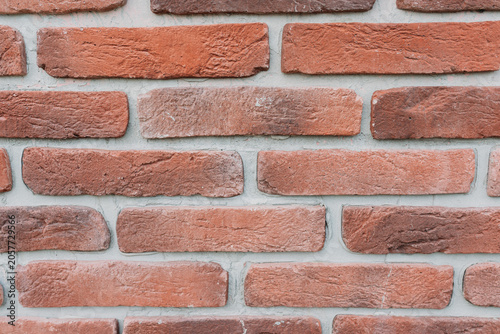 Red Brick Wall Background Texture with White Mortar Joints