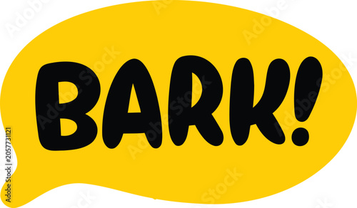 Premium quality icon yellow speech bubble with 'bark ' text dog communication graphic