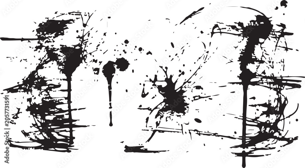 Obraz premium Abstract Black Ink Splatter Frame with Chaotic Scribbles and Drips On White