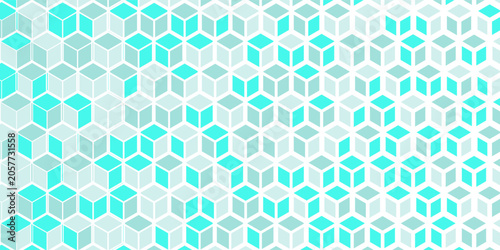 Abstract light blue geometric background, modern horizontal banner with cyan and white isometric 3D cube block pattern vector illustration