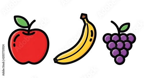 Colorful fruits and vegetables illustration set.