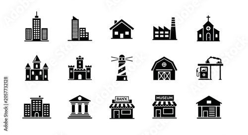 set of silhouettes of houses