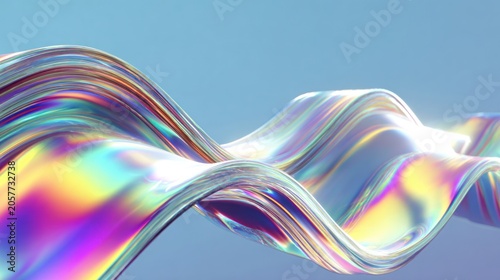 Abstract holographic background wavy shapes with rainbow iridescent colors