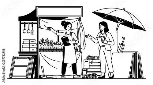 Small Business Owner and Customer at Outdoor Market Stall