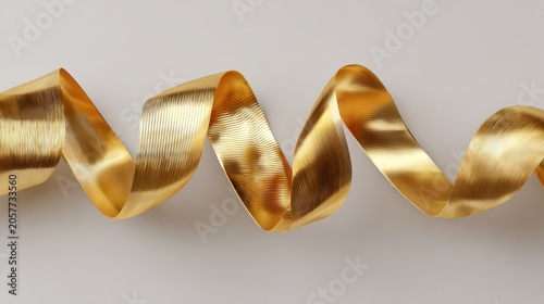 Golden ribbon spiral isolated on white background with copy space