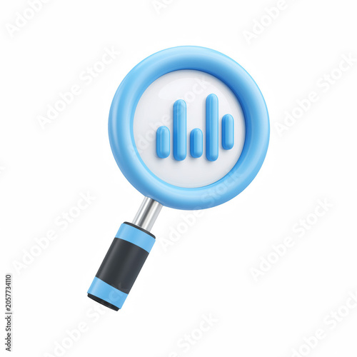 Cute 3D Analytics Search Magnifying Glass Icon Isolated on Transparent Background