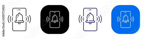 Mobile bell concept representing phone notification and reminder alert. Line, filled, black, color set. Editable stroke