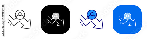 Cuadro en lienzo Falling arrow with user profile for customer decline churn and loss risk