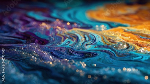 Abstract swirling ocean waves illustration with vibrant colors and textures