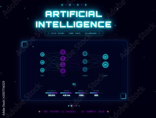 Futuristic Digital Illustration of Artificial Intelligence Neural Network Diagram Interface