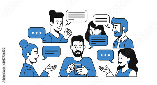 Foto Group of people chatting on phones.