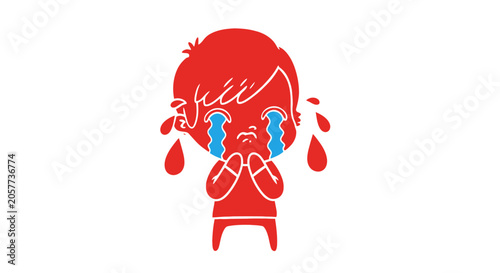 Photography Sad crying cartoon red child face.