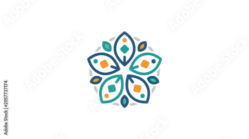 Abstract geometric floral pattern logo design.