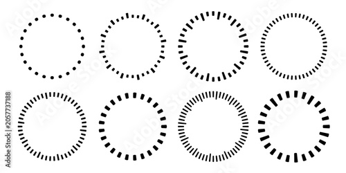 Foto A set of circles made of dashes, clock face markings, or a circular scale