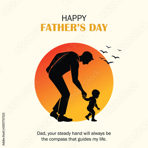 Silhouette of father and child walking at sunset