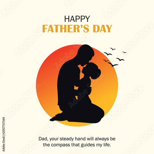 Happy father day silhouette of father and child at sunset