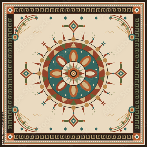 Ornate Abstract Geometric Mandala Earth Tone Detailed Medallion Textile Vector