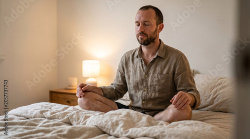 Adult Man Calming His Mind for a Restful Night
