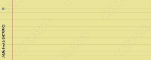paper notebook note line background with yellow pad and sheet detail. School white memo page for study and journal layout. Isolated ruled paper texture with binder holes.