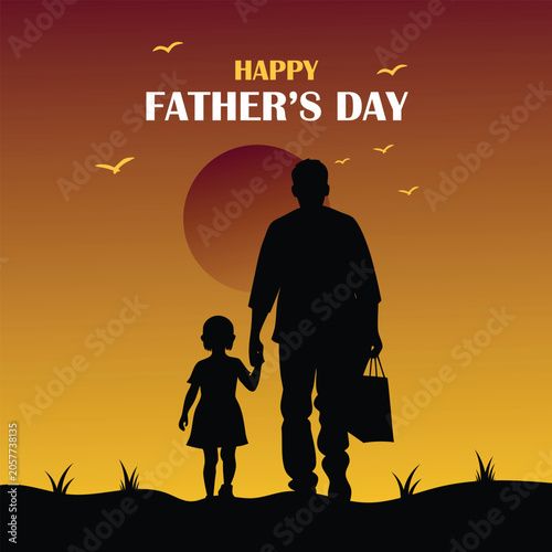 Father and daughter walking together at sunset for fathers day