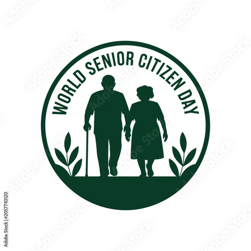 World senior citizen day logo with silhouette of an elderly couple holding hands and walking together