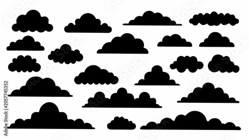 Konstfotografi Black Cloud Silhouettes Collection On White Background