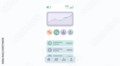 Mobile phone screen displaying financial application user interface with graph