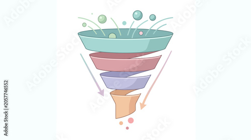 Multi-layered colorful business process funnel vector illustration