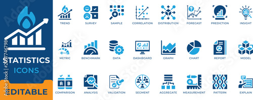 Фотография Statistics Data Analysis Chart Graph Analytics Icon Set - editable vectors for c