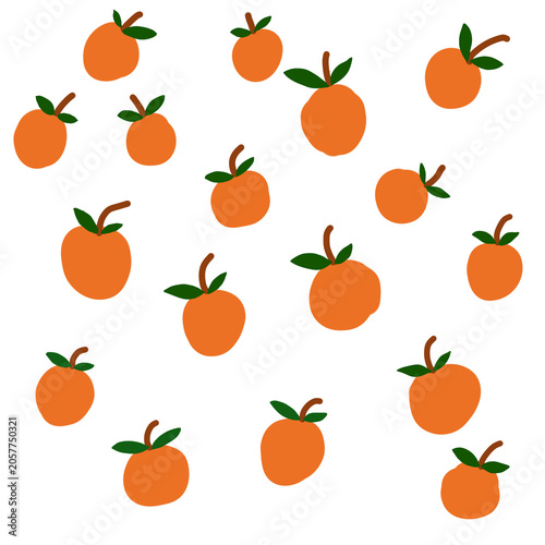 Seamless Orange Fruit Pattern with Green Leaves Background