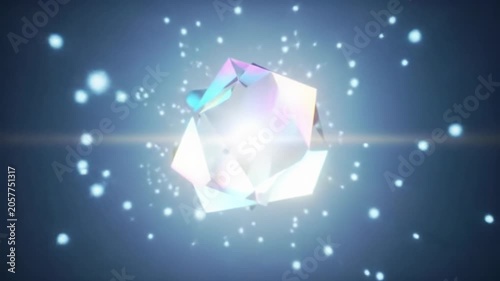 A pristine crystalline core radiating an iridescent glow in an ethereal digital void, subtly transforms dark particles into luminous energy, becoming visibly brighter with soft bokeh and delicate