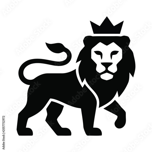 Lion of Judah full body icon. Minimalist standing lion with crown silhouette vector