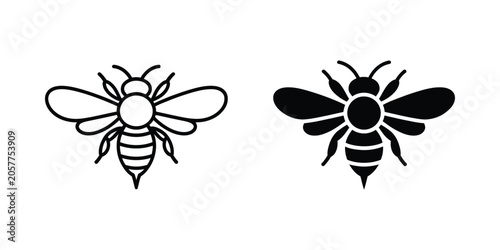 Honey bee black silhouette and minimalist line art outline vector featuring detailed insect shape for ecological themes, agriculture concepts, and modern creative design applications
