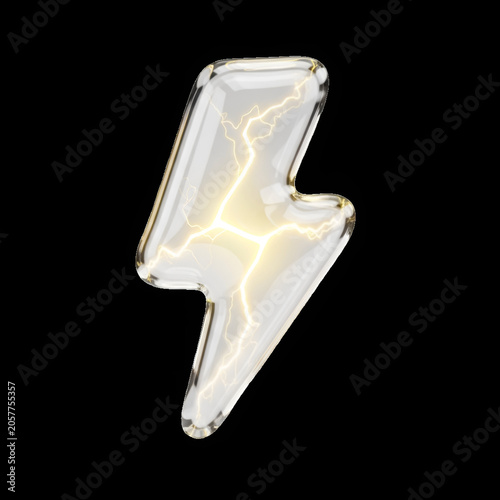 3D rendered glass lightning bolt icon with electric glow on black background
