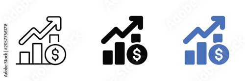 Φωτογραφία Financial growth icon with rising bar chart, upward arrow, and dollar coin symbol representing profit increase, revenue growth, and investment success